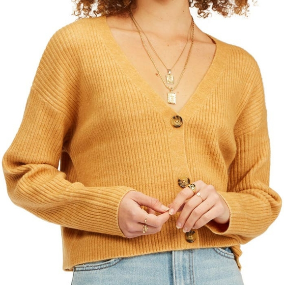 NWT BILLABONG - Match Set Twin Tank Top Cami Sweater & Button Cardigan Gold - Picture 7 of 12